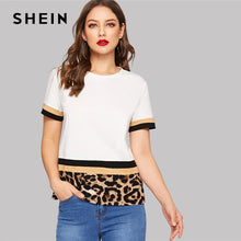 Load image into Gallery viewer, SHEIN Multicolor Color Block Leopard Print Tee Women Slim Fit T-shirt Summer Stretchy Round Neck Spring Solid Tshirts Top